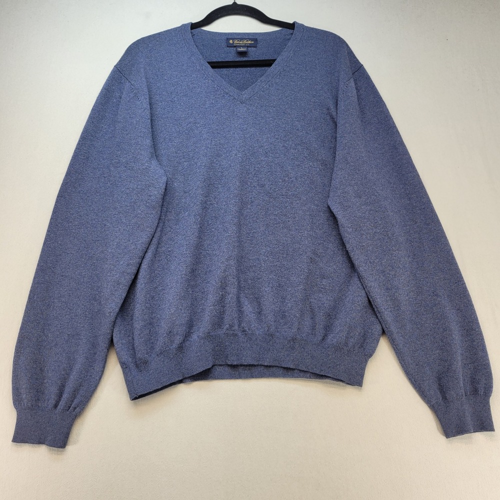 Brooks Brothers V-Neck Sweater Mens Large Blue Merino Wool Blend Knit